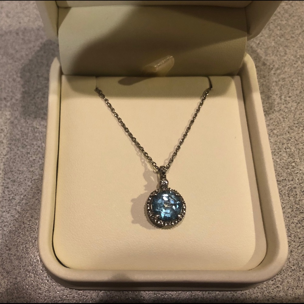 Aquamarine Diamond Halo Jared Necklace